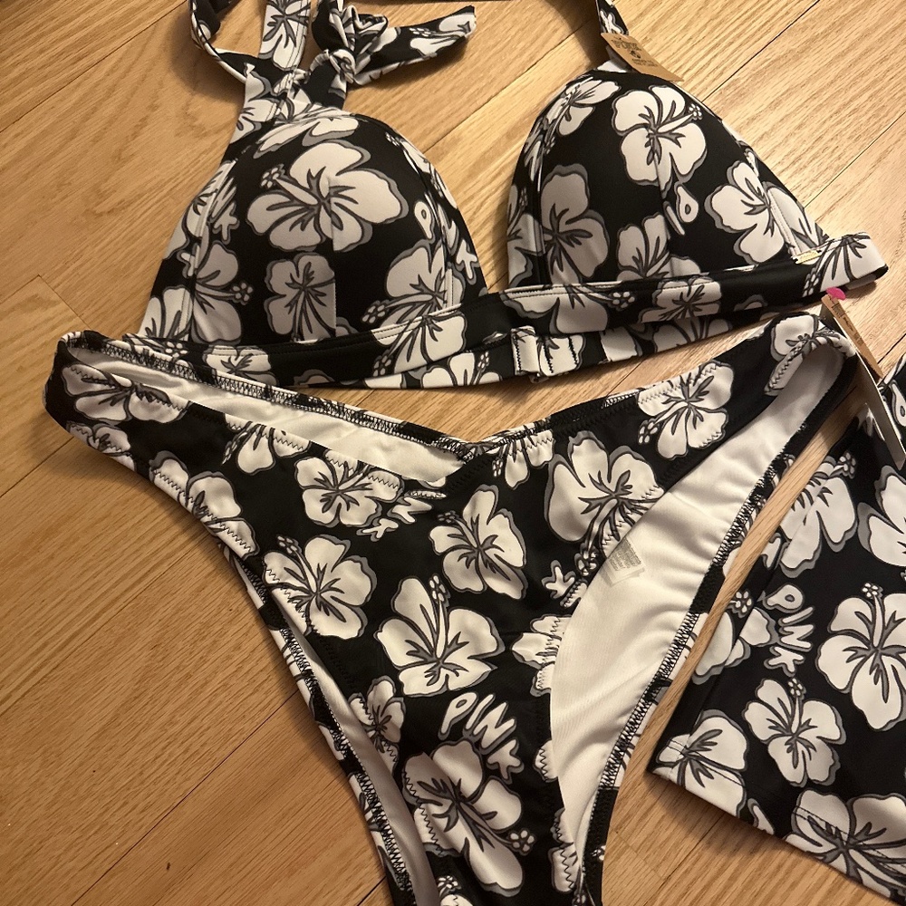 Brand new Victoria secret pink flowered bikini w matching skirt